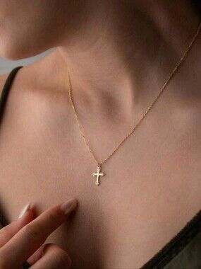 NEW! 18k Gold Plated Delicate Cross Pendant Chain Necklace - Women's Jewelry